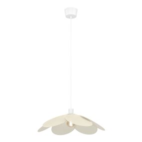 Binacua Ø60 Beige taklampa från Eglo - Textilen ger lampan ett mjukt och ombonat uttryck samtidigt som blomformen blir ett lekfullt inslag i rummet.