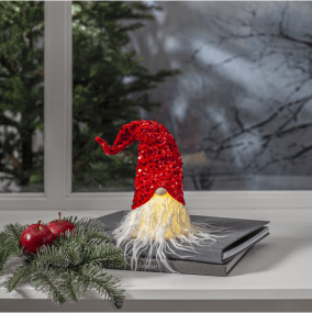 Joylight Tomte Röd från Star Trading - Batteridriven lysande tomte med glittrig luva.