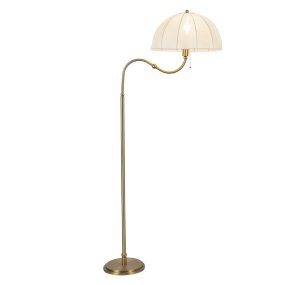 Crosby Borstad guld golvlampa från Elstead Lighting - Stommen i metall har en borstad guldfinish och en mjukt b&ouml;jd arm som ger lampan ett karakt&auml;ristiskt uttryck.