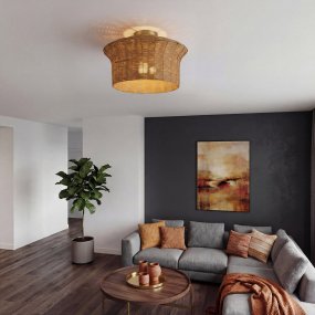 Kai Ø40 Natur plafond från Elstead Lighting - Kai &auml;r en dekorativ plafond som kombinerar metall med en fl&auml;tad sk&auml;rm i rotting.