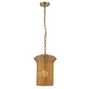 Kai Ø28 Natur taklampa från Elstead Lighting - Den naturf&auml;rgade rottingen ger lampan ett varmt och ombonat uttryck, medan detaljerna i borstad guldfinish skapar en fin kontrast.