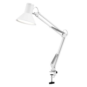 Office Retro Vit klämlampa från Ledvance - Lampan ger ett varmvitt och starkt ljus p&aring; 900lm och 3000K, perfekt som arbets- och l&auml;slampa.