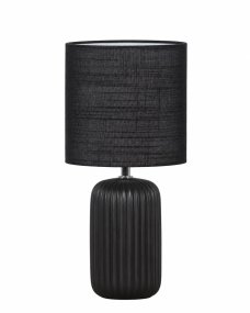 Palizzo 33cm Svart bordslampa från Nordic Lighting - Palizzo bordslampa i svart har en stilfull keramisk fot med eleganta r&auml;fflor och en matchande linnesk&auml;rm.