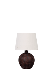 Bellmini 30cm Mörkbrun bordslampa från Nordic Lighting - Bellmini bordslampa har en vacker keramisk fot i m&ouml;rkbrun, rustik finish och en beige linnesk&auml;rm.