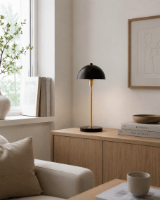 Dito 47cm Svart bordslampa från Nordic Lighting - Den svarta sk&auml;rmen och marmorfoten skapar ett sofistikerat uttryck, medan st&aring;ngen i blank guldfinish tillf&ouml;r en varm och lyxig k&auml;nsla.