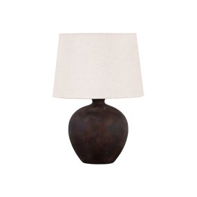 Bella 42cm Mörkbrun bordslampa från Nordic Lighting - Bella bordslampa har en vacker keramisk fot i m&ouml;rkbrun, rustik finish och en beige linnesk&auml;rm.