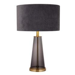 Verona 44cm Grå bordslampa från Searchlight - Med en bas i r&ouml;kf&auml;rgat glas och guld, toppad med en gr&aring; sammetssk&auml;rm, blir denna 60 cm h&ouml;ga bordslampa en elegant och sofistikerad detalj i ditt hem.