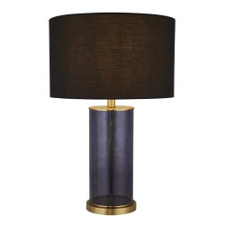 Liberty 44cm Blå bordslampa från Searchlight - Lampan toppas med en elegant svart tygsk&auml;rm som skapar ett sl&aring;ende utseende och smidigt integreras med m&aring;nga inredningsstilar.
