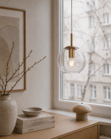 Globi Ø15 Mässing/transparent fönsterlampa från Nordic Lighting - Globi f&ouml;nsterlampa &auml;r en stilren och modern lampa som ger rummet en varm och ombonad k&auml;nsla.