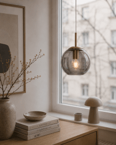 Globi Ø15 Mässing/rökfärgad fönsterlampa från Nordic Lighting - Globi f&ouml;nsterlampa &auml;r en stilren och modern lampa som ger rummet en varm och ombonad k&auml;nsla.
