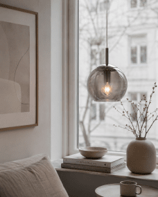 Globi Ø15 Krom/rökfärgad fönsterlampa från Nordic Lighting - Globi f&ouml;nsterlampa &auml;r en stilren och modern lampa som ger rummet en varm och ombonad k&auml;nsla.