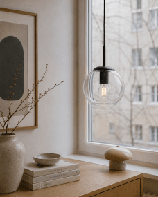 Globi Ø15 Svart/transparent fönsterlampa från Nordic Lighting - Globi f&ouml;nsterlampa &auml;r en stilren och modern lampa som ger rummet en varm och ombonad k&auml;nsla.