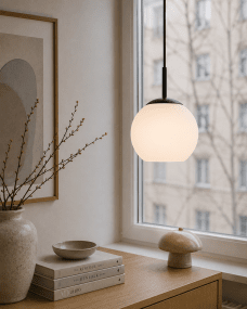 Globi Ø15 Svart/Vit fönsterlampa från Nordic Lighting - Globi f&ouml;nsterlampa &auml;r en stilren och modern lampa som ger rummet en varm och ombonad k&auml;nsla.