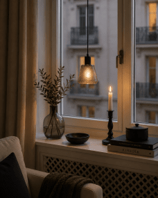 Daimon Ø15 Rökfärgad fönsterlampa från Lampan - Upph&auml;ng och detaljer i svart metall skapar en elegant och tidl&ouml;s k&auml;nsla.