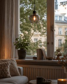 Ariston Ø20 Rökfärgad fönsterlampa från Lampan - Den r&ouml;kf&auml;rgade glaskupan ger ett fint och behagligt ljus, medan detaljen i borstad m&auml;ssingsfinish tillf&ouml;r en modern och exklusiv k&auml;nsla.
