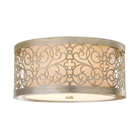 Arabesque Ø38 Silver från Elstead Lighting - Sk&auml;rmen &auml;r tillverkad i st&aring;l med ett laserskuret m&ouml;nster och har en mjuk "Silver Leaf Patina" finish som ger k&auml;nslan av &aring;ldrat silver.