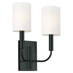 Brianna 36cm Svart vägglampa från Elstead Lighting - Armaturen &auml;r tillverkad i svart metall och har mjukt b&ouml;jda armar som skapar en fin kontrast mot den raka v&auml;ggplattan.