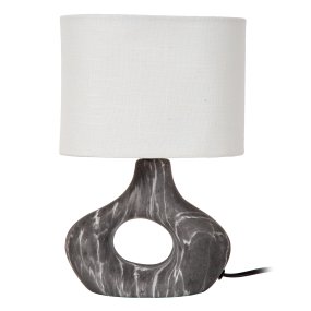 Tomeo 30cm Svart bordslampa från Lucide - Den ovala lampsk&auml;rmen i vit textil sprider ett mjukt och behagligt ljus och kompletterar fotens form p&aring; ett fint s&auml;tt.