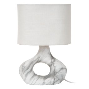 Tomeo 30cm Vit bordslampa från Lucide - Den ovala lampsk&auml;rmen i vit textil sprider ett mjukt och behagligt ljus och kompletterar fotens form p&aring; ett fint s&auml;tt.