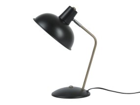 Hood 38cm Svart skrivbordslampa från Leitmotiv - Den r&ouml;rliga sk&auml;rmen med vit insida ger en j&auml;mn och behaglig ljusspridning, perfekt f&ouml;r l&auml;sning eller arbete.