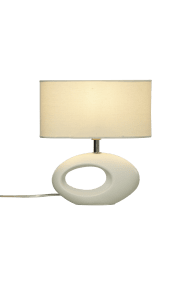 Olina 24cm Vit bordslampa från Aneta Lighting - Bordslampan Olina har en keramikfot i modern design och en oval lampsk&auml;rm i textil.