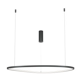 Glint Ø80 Svart taklampa från Maytoni - Den smala, cirkul&auml;ra ramen i svart aluminum h&auml;nger elegant fr&aring;n tunna vajrar och ger ett sv&auml;vande intryck, vilket skapar en k&auml;nsla av l&auml;tthet och rymd i ditt hem.