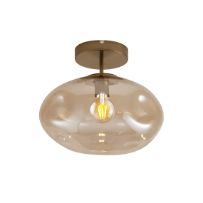 Iformo Ø35 Borstad mässing/amber plafond från Nordic Lighting - Lampan &auml;r tillverkad av metall med en elegant borstad m&auml;ssingfinish och har en unik kupa i ambertonat glas.