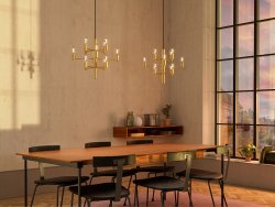 Manola 12 mini Ø45 Satin mässing taklampa från Herstal - Dess eleganta design g&ouml;r den till ett centralt inslag i din inredning, och med inkluderade ljusk&auml;llor &auml;r du snart redo att njuta av en ny dimension av stil och sk&ouml;nhet.