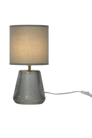 Alissa 35cm Rökfärgad bordslampa från Aneta Lighting - Med lampfot av vackert strukturerat r&ouml;kf&auml;rgat glas med en spegelblank finish och med textilsk&auml;rm i gr&aring; f&auml;rg som sprider ett milt och behagligt ljus.