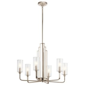 Kimrose Ø68 Nickel taklampa från Elstead Lighting - Dess geometriska former st&aring;r i fokus och f&ouml;rst&auml;rks av en elegant finish i polerad nickel.