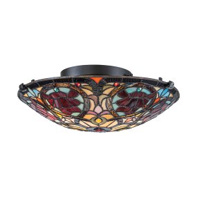 Larissa Ø42 Flerfärgad från Elstead Lighting - Larissa &auml;r en dekorativ plafond i klassisk Tiffany-stil, tillverkad av st&aring;l med en elegant finish i vintagebrons.