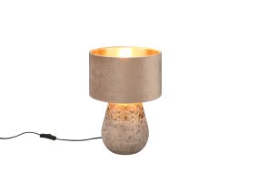 Kiran 38cm Grå bordslampa från Trio Lighting - Den cylindriska sammetssk&auml;rmen i beige ger ett varmt, mjukt ljus som skapar en behaglig atmosf&auml;r, perfekt som s&auml;nglampa eller f&ouml;r dekorativa accenter p&aring; byr&aring;n.