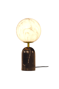 Pierre 30cm Svart/vit bordslampa från Aneta Lighting - Den gedigna lampfoten i svart sten ger lampan ett karakt&auml;rsfullt uttryck och kompletteras av stilrena metalldetaljer i matt m&auml;ssingsfinish.