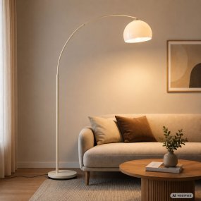 Vessa Beige från Brilliant - Vessa &auml;r en stilren golvlampa i beige metall med en vit kupa i plast som ger lampan ett mjukt och elegant uttryck.