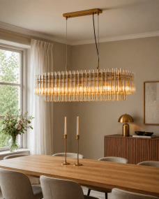 Lancaster 105cm Mässing/amber taklampa från Lampan - Lampstommen i metall med m&auml;ssingfinish f&ouml;rst&auml;rker det sofistikerade uttrycket och ger Lancaster en tidl&ouml;s karakt&auml;r som lyfter hela rummet.