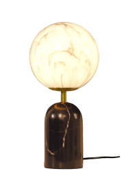 Pierre 42cm Svart/vit bordslampa från Aneta Lighting - Den gedigna lampfoten i svart sten ger lampan ett karakt&auml;rsfullt uttryck och kompletteras av stilrena metalldetaljer i matt m&auml;ssingsfinish.