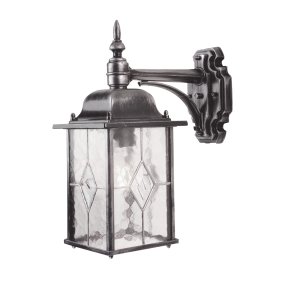 Wexford Silver utelampa från Elstead Lighting - Wexford &auml;r en klassisk v&auml;gglampa f&ouml;r utomhusbruk, tillverkad av aluminium med en elegant finish i m&ouml;rk silver och dekorativa glaspartier med blyinfattat m&ouml;nster.