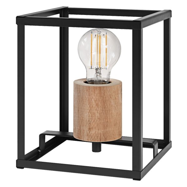 Nairobi 20cm Svart bordslampa från Ledvance - Den &ouml;ppna, geometriska metallramen i svart ger ett luftigt och elegant uttryck, medan den vackra tr&auml;detaljen skapar en varm och inbjudande k&auml;nsla.