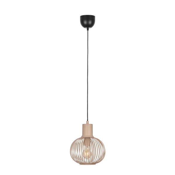 Gila Ø23 Sand taklampa från Trio Lighting - Den sf&auml;riska sk&auml;rmen i matt sandf&auml;rgad metall med tunna ribbor ger en l&auml;tt och modern k&auml;nsla samtidigt som den l&aring;ter ljuset spridas p&aring; ett vackert och inbjudande s&auml;tt.