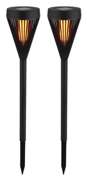 Fire 2-pack Svart solcellslampa från Globo Lighting - En stilren och energieffektiv l&ouml;sning f&ouml;r att lysa upp utomhusmilj&ouml;n med en naturlig eldliknande k&auml;nsla!