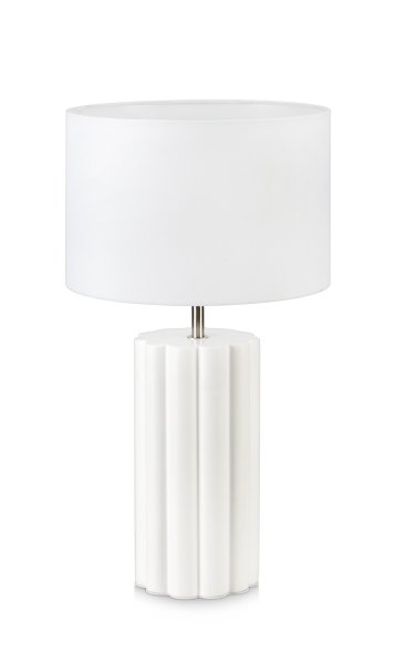 Column 44cm Vit bordslampa från Markslöjd - Med en vit, r&auml;fflad keramikfot i kombination med en matchande, klassisk lampsk&auml;rm blir den ett i&ouml;gonfallande inslag i vilket rum som helst.