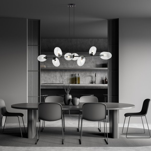 Pandora 140cm Transparent taklampa från Emibig Lighting - Den moderna designen k&auml;nnetecknas av unikt formade sk&auml;rmar &ndash; eleganta och str&ouml;mlinjeformade &ndash; som tillf&ouml;r rummet b&aring;de charm och personlighet.