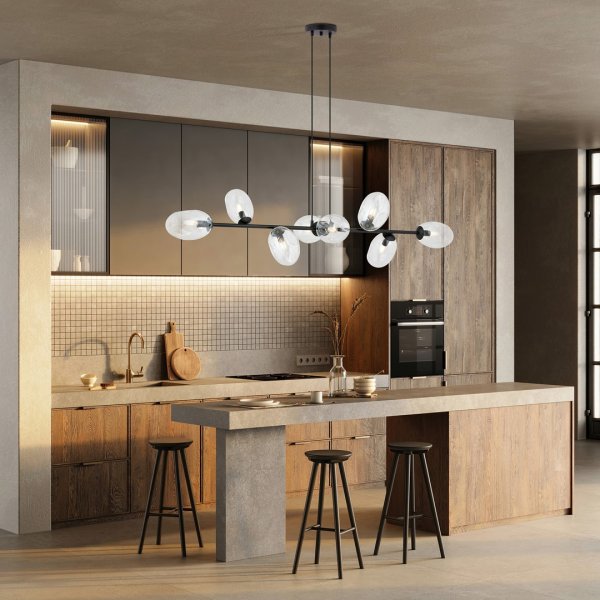 Pandora 140cm Transparent taklampa från Emibig Lighting - Den moderna designen k&auml;nnetecknas av unikt formade sk&auml;rmar &ndash; eleganta och str&ouml;mlinjeformade &ndash; som tillf&ouml;r rummet b&aring;de charm och personlighet.