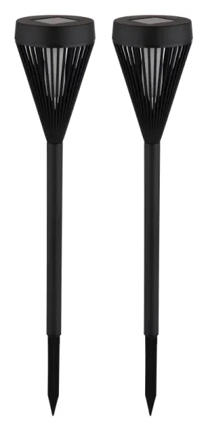 Fire 2-pack Svart solcellslampa från Globo Lighting - En stilren och energieffektiv l&ouml;sning f&ouml;r att lysa upp utomhusmilj&ouml;n med en naturlig eldliknande k&auml;nsla!