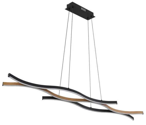 Geronimo 108cm Natur taklampa från Globo Lighting - Den mattsvarta metall- och aluminiumstommen, kompletterad med tr&auml;liknande dekorationer och en opalf&auml;rgad plastsk&auml;rm, ger en stilren och harmonisk estetik.
