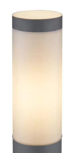 Boston 45cm Antracit pollare från Globo Lighting - Tillverkad i rostfritt st&aring;l med en opalvit plastsk&auml;rm ger den ett mjukt och behagligt ljus.