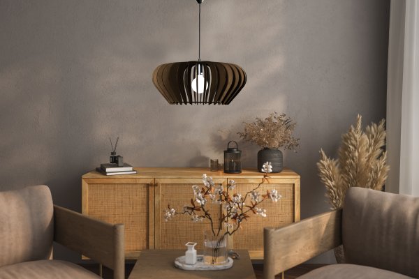 Calyps Ø55 Brun taklampa från Aneta Lighting - Den eleganta taklampan Calyps best&aring;r av plywoodlameller i mjukt rundad form som skapar en vacker ljus- och skuggeffekt.