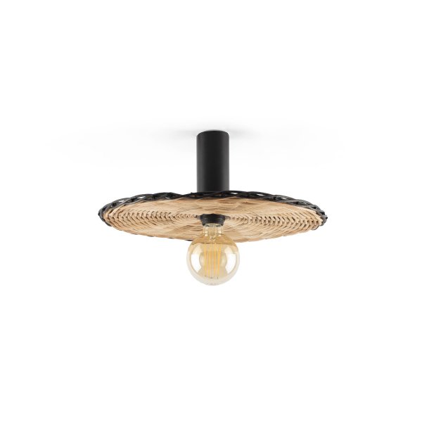 Costas Ø40 Natur vägglampa från Faro Barcelona - Costas &auml;r en modern v&auml;gglampa med sin naturliga rottingsk&auml;rm och sitt stilrena uttryck.