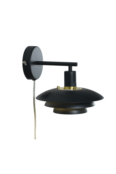 Epsilon 24cm Svart vägglampa från Aneta Lighting - Till Epsilon medf&ouml;ljer dubbla upps&auml;ttningar dekorringar och knoppar, v&auml;lj mellan krom och matt m&auml;ssing beroende p&aring; vad som passar b&auml;st i just ditt hem.