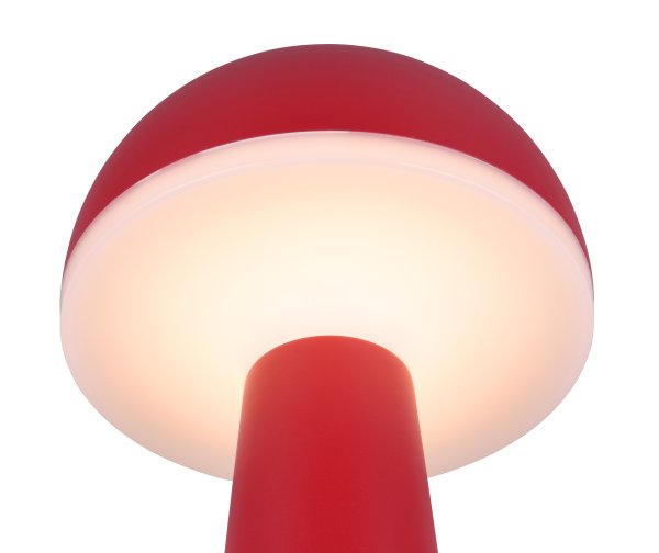 Fungo 30cm Röd portabel från Trio Lighting - Den b&auml;rbara bordslampan Fungo kombinerar tidl&ouml;s design med innovativa funktioner, vilket g&ouml;r den till en favorit bland uppladdningsbara lampor.